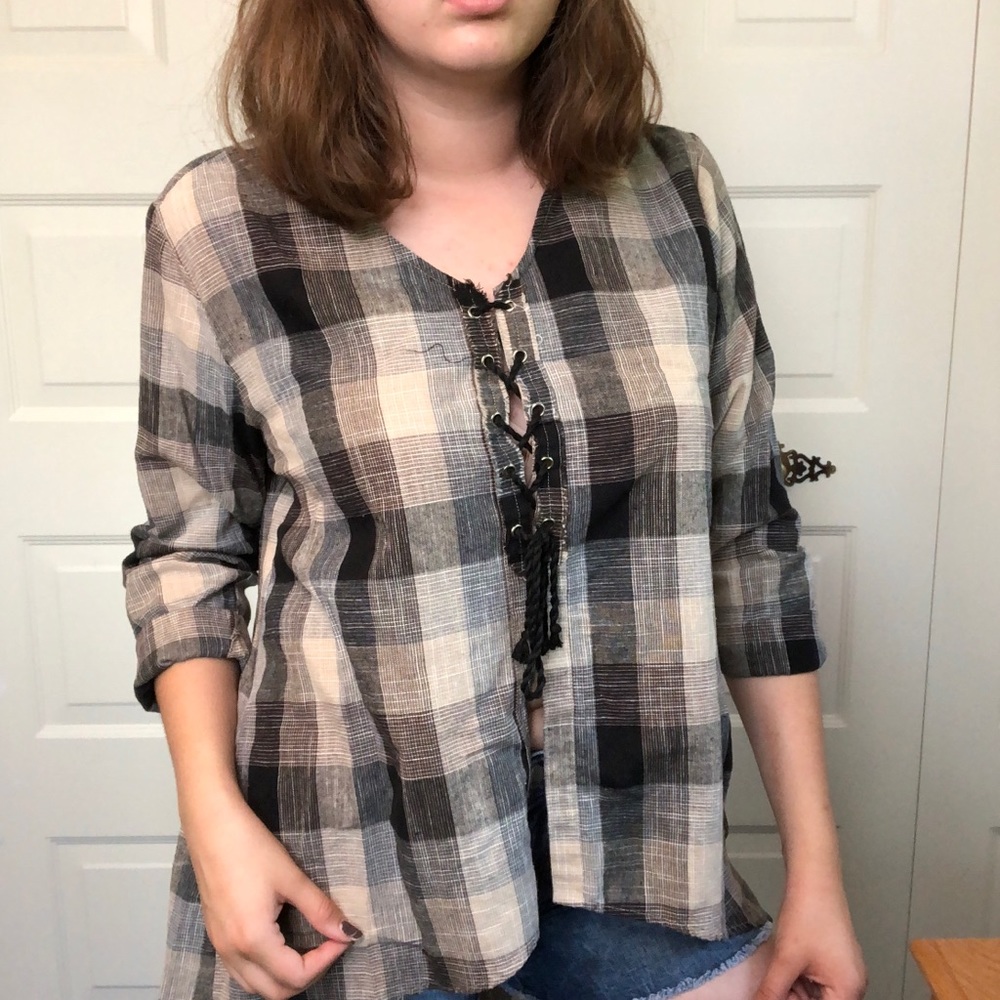 Gilded Intent (Buckle) Plaid Blouse Top